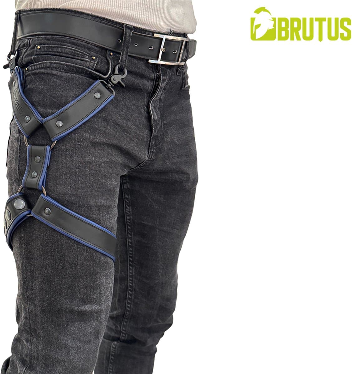 BRUTUS Leather Leg Harness Black-Blue — afbeelding 1