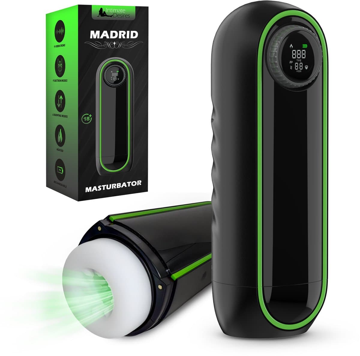 Intimate Desires® Madrid - Masturbator voor man - Pocket Pussy - Stoot- Zuig- en Trilfunctie - Verwarmd - Automatische Masturbator - Draaiknopbediening - Sextoys voor Mannen — afbeelding 1