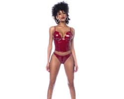 Mapalé Sexy Twee-delige Bustier Set - XL - Glanzend Wijnrood