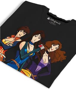 Dames T-shirt Zwart met Retro Kattenogen Cartoon Print | Maat L — thumbnail 3