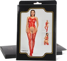 Zeloria Bodystocking met Open Kruis - Erotische Catsuit - Sexy Lace Lingerie Dames - One Size - Rood — thumbnail 5