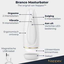 Masturbator voor Man - Nappex™ Branco Automatische Blowjob Simulator [Discreet Verzonden] - 16 Stille Zuig- en Vibratiestanden - Uitneembare Binnenhoes - Pocket Pussy Electrisch - Sex Toys voor Mannen en Koppels - Kunstvagina - Seksspeeltjes - Wit — thumbnail 4