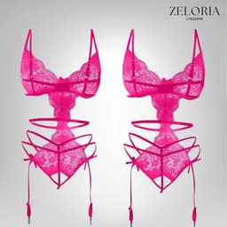 Zeloria Mirella Lingerie Set met Open Kruis – Luxe Kant Bodysuit met Bandjes – Roze – L — thumbnail 5