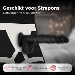 Rosebay Realistische Dildo 26 cm - Zachte Siliconen Dildo met Zuignap & Balzak - Dildo voor Mannen en Vrouwen - Zwart — thumbnail 5