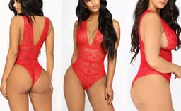 Kanten bodysuit - Body kant - Mesh lingerie - Lace - Sexy body - Dames - One size - Rood - Jonyx — thumbnail 2