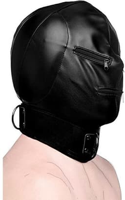 BDSM Masker - PU Leder - Ritsen Bij Ogen En Mond - Halsband - Zwart — thumbnail 1