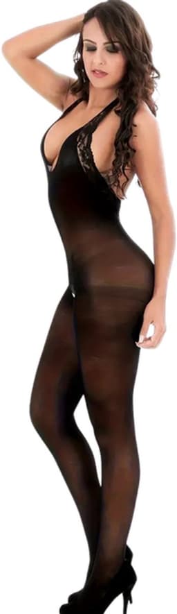 LekkerStout Plus Size Doorschijnende Catsuit - Zwart - Sexy Lingerie | L-XL | ( LS209 ) — thumbnail 2