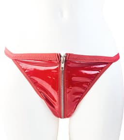BamBella® Erotische onderbroek - Maat S/M - Wetlook string Dames - Rood Datex mix latex en stof ondergoed Sexy BDSM kleding met rits open kruis — thumbnail 2