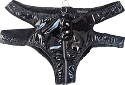 BamBella® Slip Onderbroek - Onesize - Erotische Sexy SM BDSM Lingerie Danes - Zwart ondergoed Datex mix latex en stof wetlook met rits open kruis — thumbnail 1