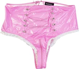 BamBella® Slip Onderbroek - Maat L/XL - Erotische Sexy BDSM Lingerie Dames - Roze rits ondergoed Datex mix latex en stof wetlook open kruis — thumbnail 5