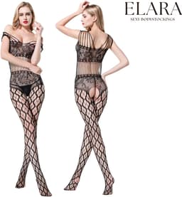 Elara - Nerina - Bodystocking - Rekbare Erotische Lingerie met Open Kruis - Catsuit - S t/m XL - Sexy Dames Lingerie - Bodysuit — thumbnail 1