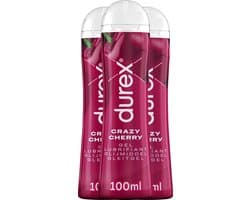 Durex Glijmiddel Crazy Cherry - Kers - waterbasis - 100ML - 3 Stuks - Voordeelverpakking