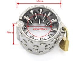 Prolink Novelties® - Metalen cockring - 36 pinnen van 6 mm - hangslot - zonder tanden Ø5,0 cm -  met tanden Ø3,0 cm