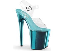 Pleaser - FLAMINGO-808 Sandaal met enkelband, Paaldans schoenen - Paaldans schoenen - 36 Shoes - Blauw/Transparant