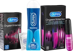 Durex - 10 stuks Condooms - Orgasm Intense - 110ml Glijmiddel - Intense Orgasm 10ml - Play Sensitive 100ml - Voordeelverpakking — thumbnail 1