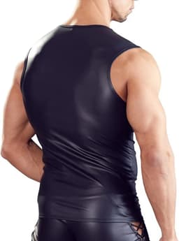 PU lederen top heren- V-hals met veters - Shirt leer - Zonder mouwen - Erotische body mannen - Goede kwaliteit — thumbnail 2