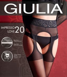 GIULIA Panty - Impresso LOVE 20 - Open Kruis Panty - Strip Panty - Erotiek - Breed Kanten Boord - 20 Den - Medium - Zwart — thumbnail 3
