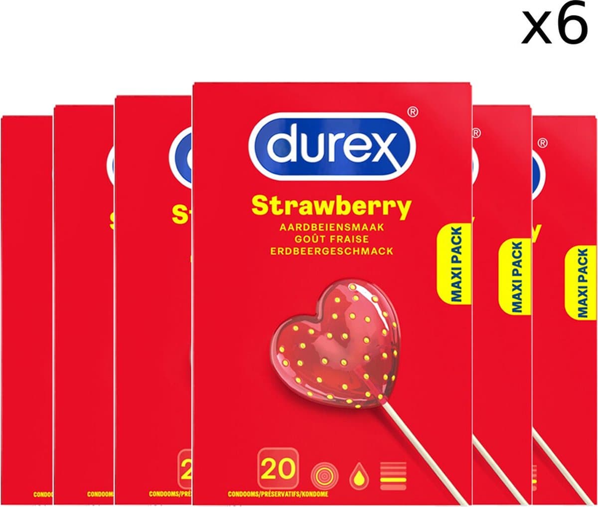 Durex - Condooms - Strawberry - 20st x 6 - Voordeelverpakking — afbeelding 1
