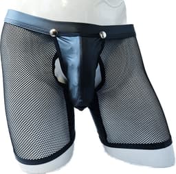 BamBella® XXL open kruis Boxer short kant voor mannen - - doorzichtig BDSM Erotische Sexy Lingerie lang Heren - Zwart mannen ondergoed slip — thumbnail 1