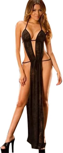Erotische lange jurk - Open benen - Open rug - Transparant - Sexy - Lange rok — thumbnail 1