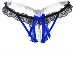 Erotische Lingerie Slipje I Sexy Slipje Met Parels I Sexy String I Open Kruis I Erotisch Ondergoed I Blauw/Zwart