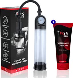 Toys Hub® Penispomp met Glijmiddel, Handgreep & 2 Penisringen - Gratis Ebook - Trekmechanisme – Penis Vergroter – Barometer Display - Sex Toys voor Mannen – 20CM — thumbnail 1