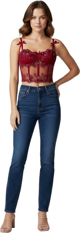 Sexy Lingerie Bustier Dames – Kant Topje met Borduursel – Rood Crop Top — thumbnail 1
