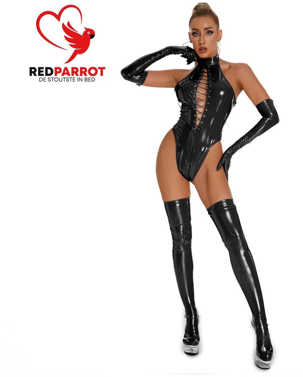 3 delige PU Latex look bodysuit - Handschoenen - Kousen - Jumpsuit - PU Leder — afbeelding 1