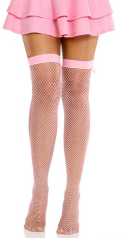 Leg Avenue - Fishnet with Satin Bow Backseam Thigh high kousen - Roze — thumbnail 3