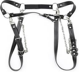 Nooitmeersaai - Harnas Vrouw - PU Leer met Harten Gespen - Zwart - BDSM - Bondage Harnas — thumbnail 1