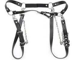 Nooitmeersaai - Harnas Vrouw - PU Leer met Harten Gespen - Zwart - BDSM - Bondage Harnas