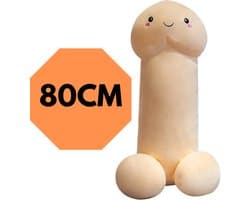 JustValue Penis Knuffel - 80 cm - Erotiek - Bodypillow - Piemel - Zacht - Kussen - Sex Toy - Beige - Vanille - Wit - Blank