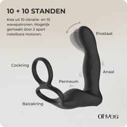 OHYES Prostaat Vibrator Mannen - Prostaat stimulator met cockring en afstandsbediening - Vibrerende buttplug - Anale speeltjes & Anaal vibrators — thumbnail 2