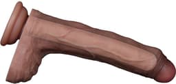 LoveToy - Dubbellaags Siliconen Dildo - 22 cm x Ø 4,2 cm - Bruin — thumbnail 4
