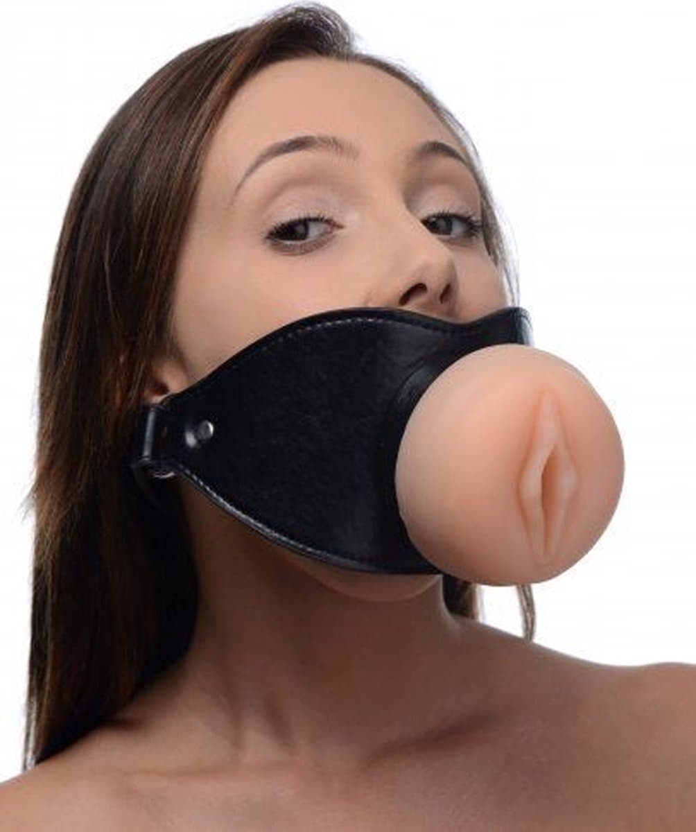 Verstelbare siliconen mond gag vagina - Realistische pussy face - Open Mond plug - Deepthroat - BDSM — afbeelding 1