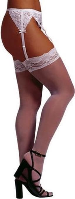 Cottelli Collection – Jarretel Kousen met Sexy Motief Langs Rand voor Onschuldig Uitstraling – Maat XL – Wit — thumbnail 5