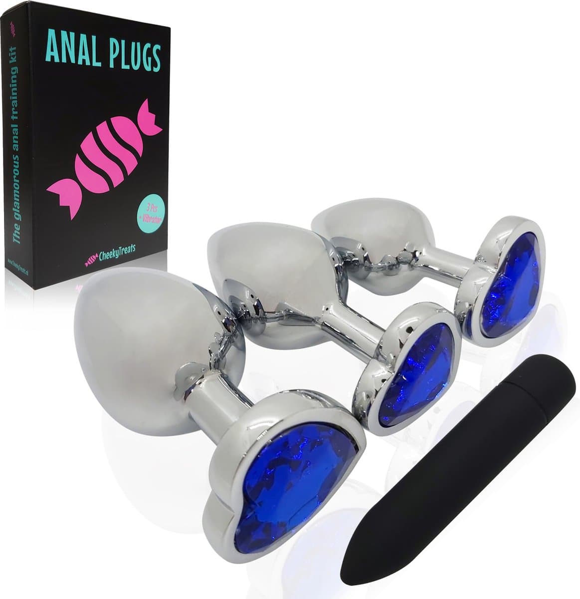 CheekyTreats Metalen Buttplugs voor mannen en vrouwen - Buttplug Set 3-Delig met Vibrator - Anal & Butt Plug - Blauw' — afbeelding 1