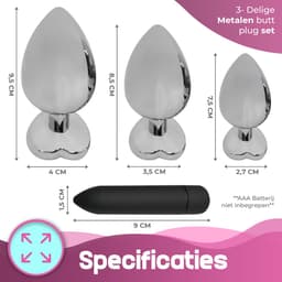 CheekyTreats Metalen Buttplugs voor mannen en vrouwen - Buttplug Set 3-Delig met Vibrator - Anal & Butt Plug - Blauw' — thumbnail 2