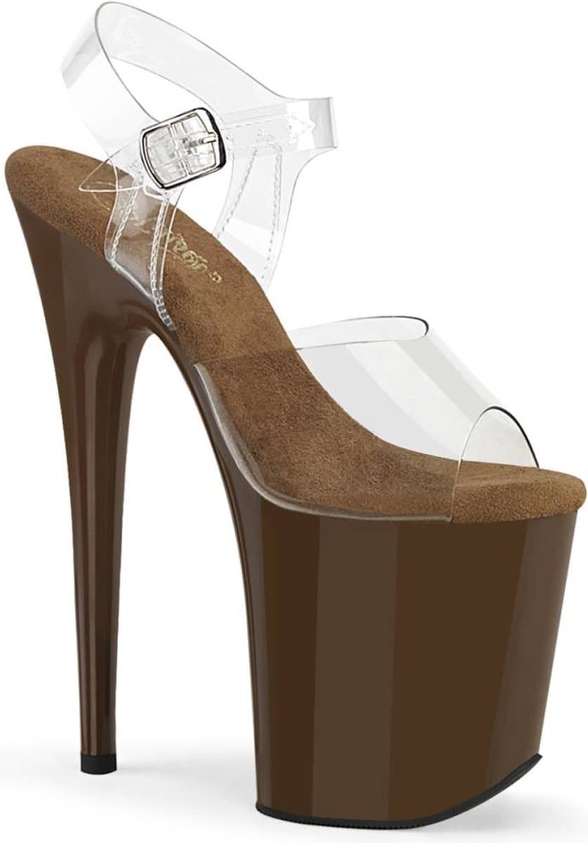 Pleaser - FLAMINGO-808 Sandaal met enkelband, Paaldans schoenen - US 5 - 35 Shoes - Transparant/Bruin — afbeelding 1