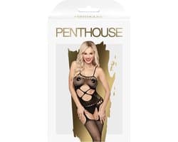 Penthouse Lingerie Hot Nightfall - Erotische Catsuit met Jarratels - Maat XL - Zwart