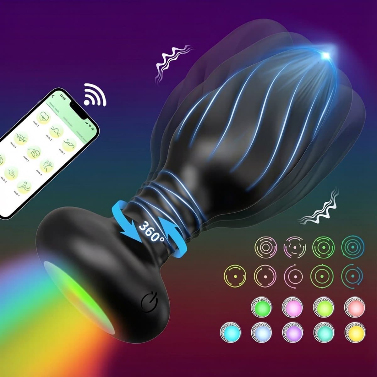 Lzwintrading - Buttplug Vibrator met App Control - 360° Rotatie Functie - Vibrators voor Vrouwen & Mannen - Prostaat Stimulator -Butt Plug met 9 Vibratie Standen - Sex Toys voor Koppels - Anale Speeltjes - Vibrerende Buttplug met 9 Lichtkleuren — afbeelding 1