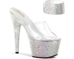 Pleaser - BEJEWELED-712RS Sandaal met enkelband, Paaldans schoenen - Paaldans schoenen - 38 Shoes - Zilverkleurig/Transparant
