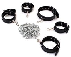 Kiotos - Budget Bondageset Met collar, hand- En voetboeien - Zwart