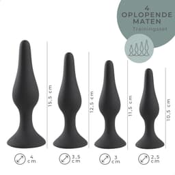 Buttplug Set - 4 delige Siliconen Buttplugs Set voor Mannen en Vrouwen - Anal Plug Zwart Siliconen — thumbnail 2