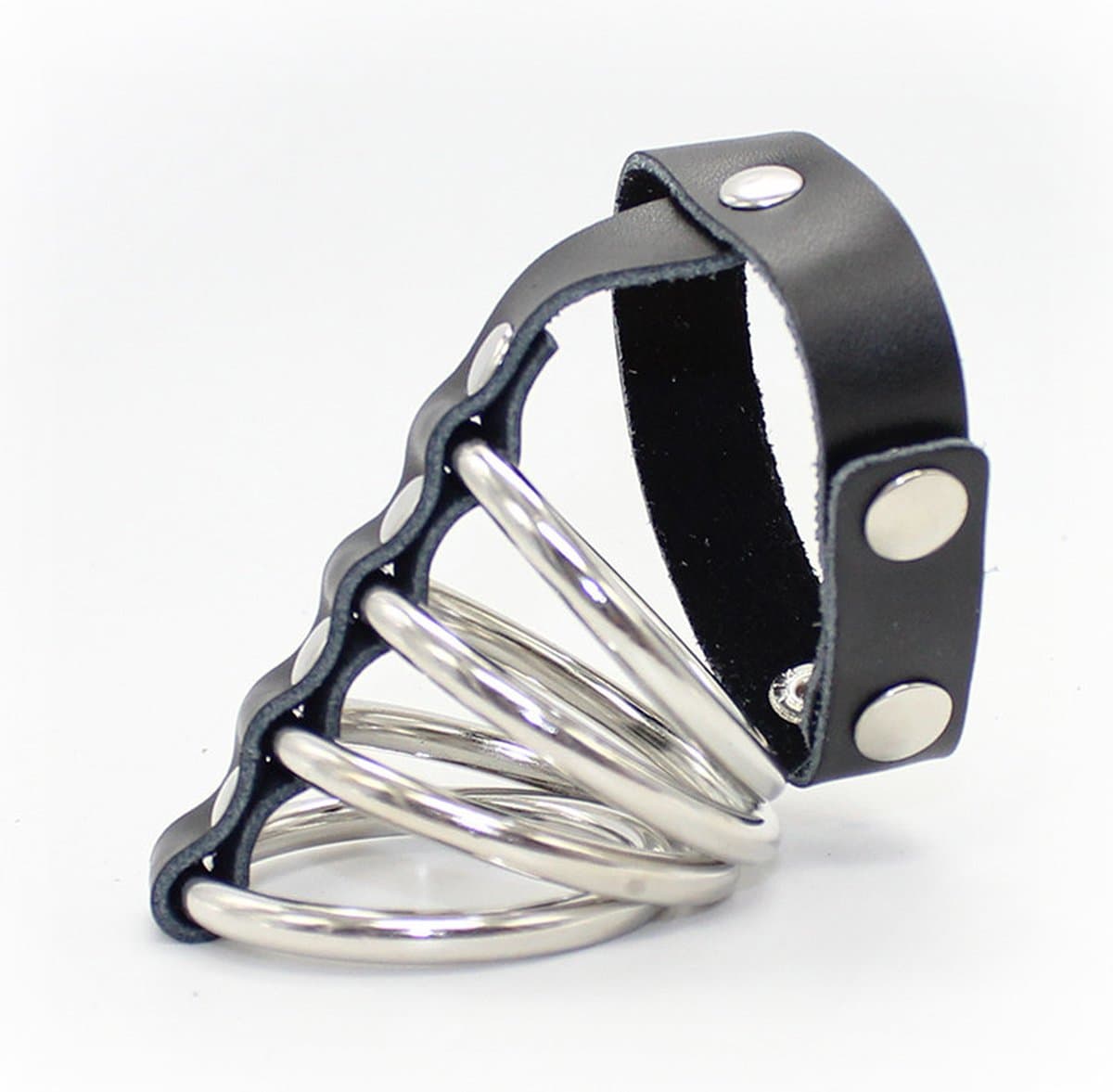 vscnovelty® Chastity Cage Device - kuisheidskooi - metalen ring - PU leer - zwart — afbeelding 1