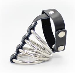 vscnovelty® Chastity Cage Device - kuisheidskooi - metalen ring - PU leer - zwart — thumbnail 1