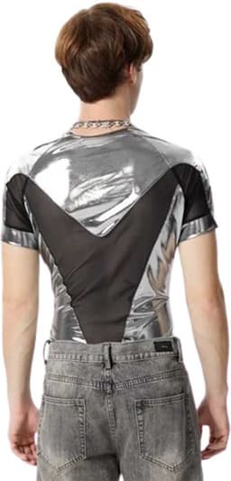Heren Mesh Top – Zilver & Zwart – Sexy Transparant Shirt – Festival Outfit — thumbnail 2