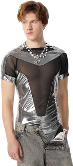 Heren Mesh Top – Zilver & Zwart – Sexy Transparant Shirt – Festival Outfit — thumbnail 4