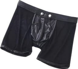 LekkerStout PU Boxershort Met lange Pijpen - Open Kruis - Zwart - Sexy Herenondergoed | M | ( LS067 ) — thumbnail 1