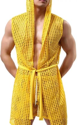 Transparante heren badjas - Capuchon - Geel - Sexy en erotisch - Polyester — thumbnail 1